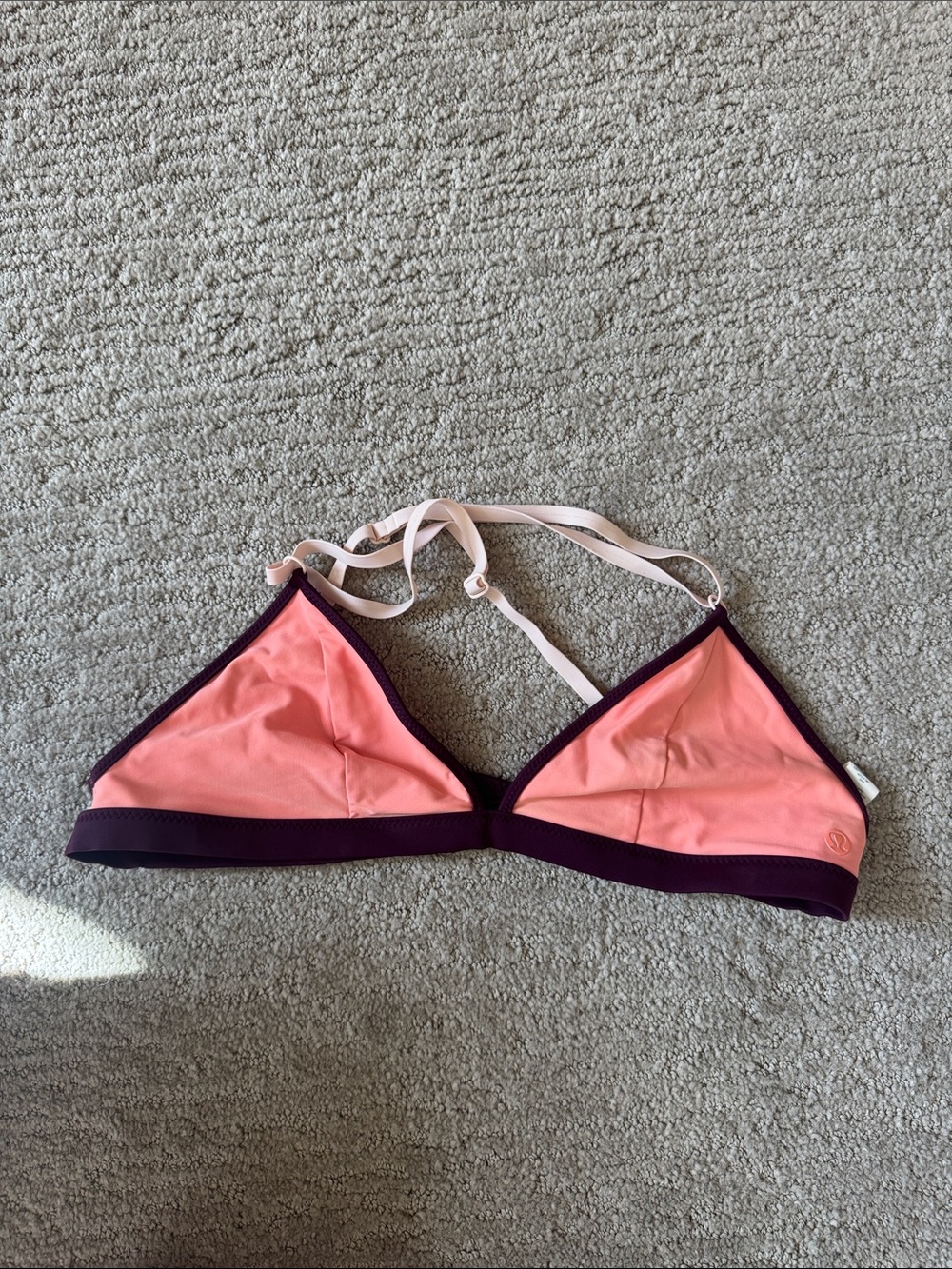 lululemon athletica Coral-Pink Triangle Bikini Top with Plum Trim
